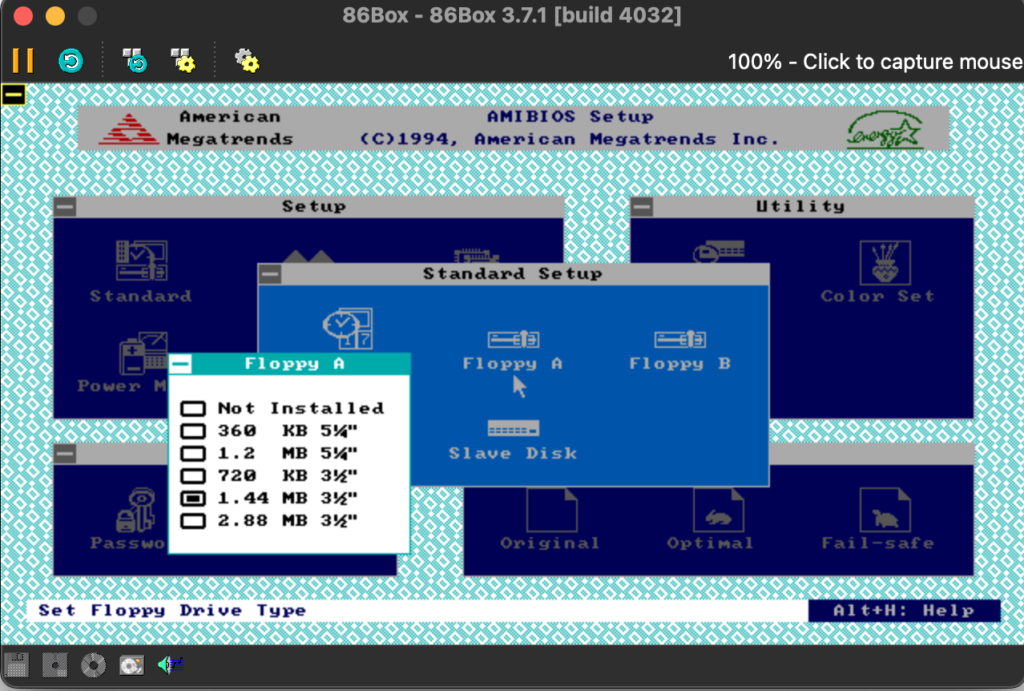 86Box CMOS 플로피 드라이브 설정