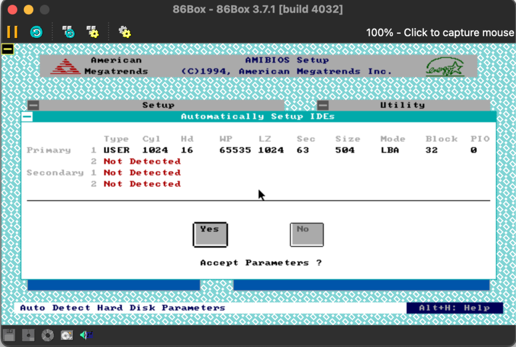 86Box CMOS HDD 디스크 설정